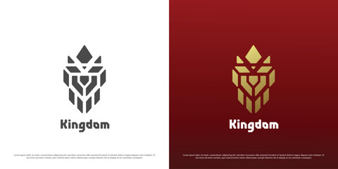 Royal logo design illustration. Silhouette of the head of the king queen prince face crown monarch authority royal imperial wreath luxury majestic honor pride crest golden gradient simple geometric.