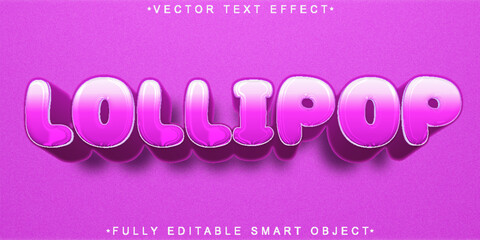 Purple Cute Sweet Lollipop Vector Fully Editable Smart Object Text Effect