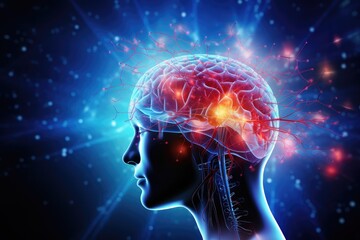 Human mind skull, creative colorful thinking processes. Science cognition and neural crest, neurogastroenterology and neural engineering. Neurostimulation, neuromorphic computing, and neuroevolution