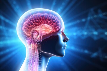 Obraz premium Human mind skull, creative colorful thinking processes. Science cognition and neural crest, neurogastroenterology and neural engineering. Neurostimulation, neuromorphic computing, and neuroevolution