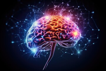 Fototapeta premium Scientific Brain neurosciences. Neuroplasticity, neurostimulation, and neurotheranostics, neurovascular imaging for mind diagnostics. Neurovirology, pediatric neurology, and psychoneuroimmunology