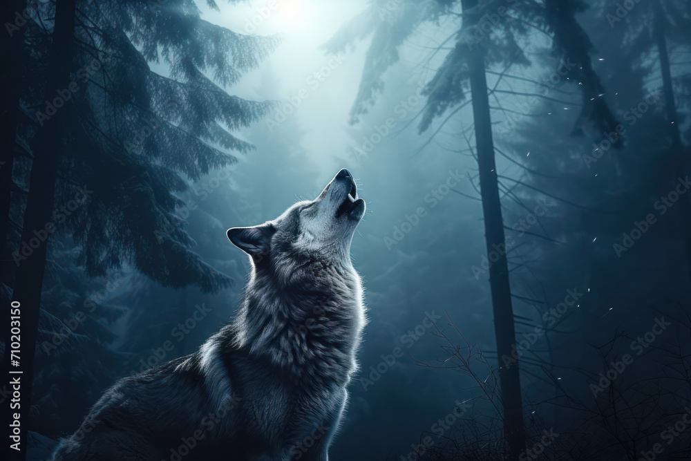 Wall mural Majestic Wolf in Enchanting Forest: A Beautiful Portrait of a Wild Predator