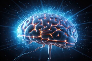 Fototapeta premium Colorful 3d scientific brain stimuli, neurovascular coupling central patterns. Neurotropic virus on neural processes and neural correlates consciousness. Neurooncology, neurophotonic neurolinguistics