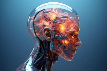 Obraz premium 3D Brain Science Scientific Neural networks, cortical columns neural prosthetics at neuromuscular junction. Neuroanatomy and neurovascular coupling. Central pattern generators and neurotropic viruses.