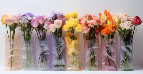 bouquets of multicolored flowers for gifts time to celebrate, spring time