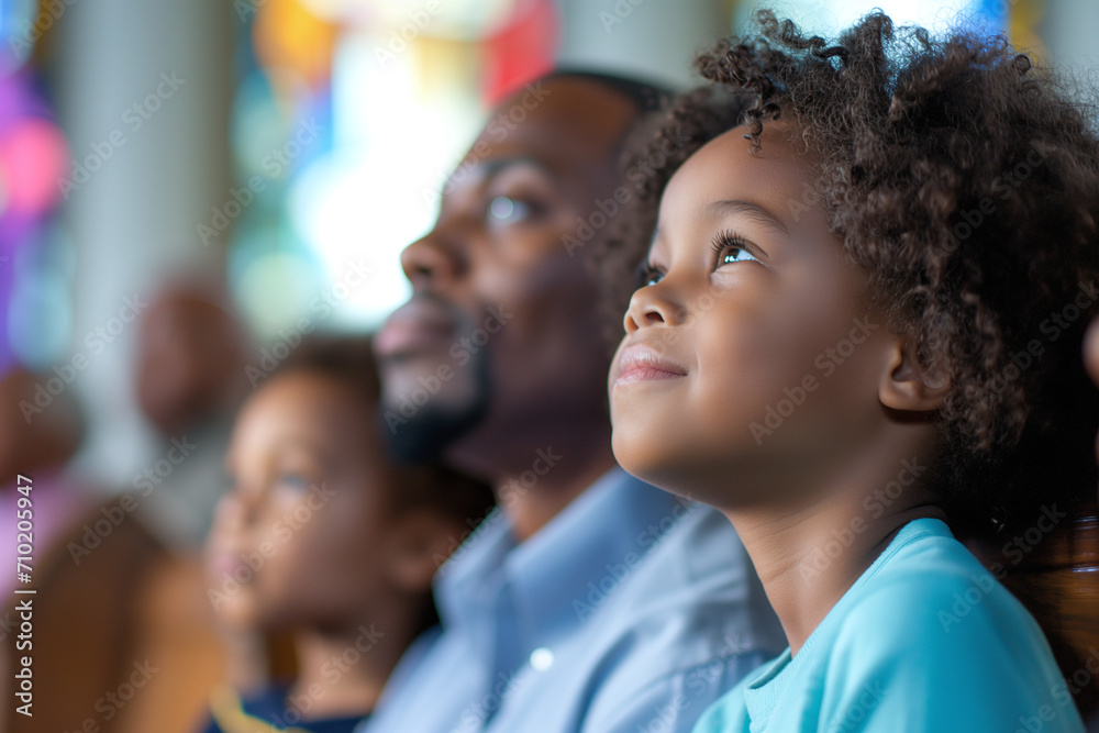 Wall mural An African American boy in a church with his family