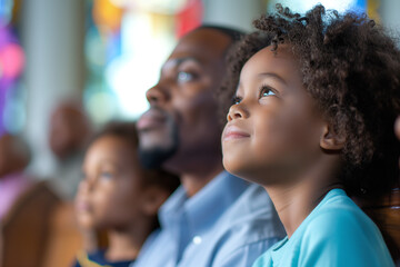 An African American boy in a church with his family - Powered by Adobe