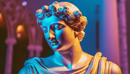 Naklejka premium Statue vapor wave background concept 