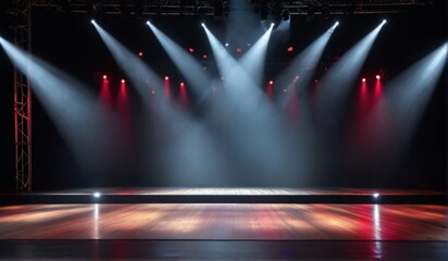 Modern dance stage light background with spotlight illuminated for modern dance production stage. Empty stage with dynamic color washes from Generative AI