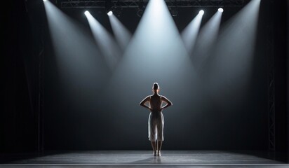 Modern dance stage light background with spotlight illuminated for modern dance production stage. Empty stage with dynamic color washes from Generative AI