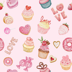Valentine's Day Sweets and Candy Seamless pattern 