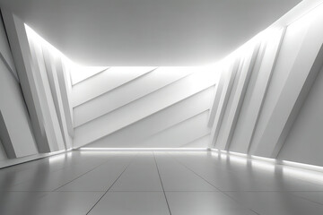 Obraz premium White clean empty interior room with indirect light from right and cornered back walll. 3d rendering.