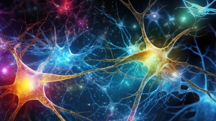 Neuronal network with neurons and synapses in brain. Neurological diseases like epilepsy and schizophrenia. Neuroimaging for diagnostic, neuromodulation and therapeutic aid neurofeedback brain mapping