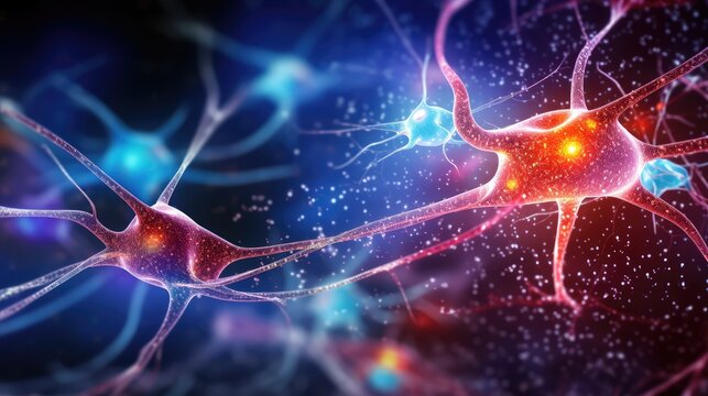 Neuronal network with neurons and synapses in brain. Neurological diseases like epilepsy and schizophrenia. Neuroimaging for diagnostic, neuromodulation and therapeutic aid neurofeedback brain mapping