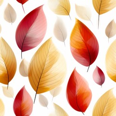 Seamless pattern of autumn colors foliage skeleton with a translucent texture on a white background