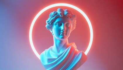 Gypsum statue of Apollo's bust. Statue vapor wave background concept.	