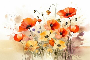 Light colored bandeau with poppy flowers - illustration. Generative AI
