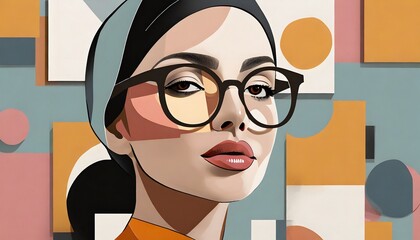 Abstract woman face colorful. Feminine abstraction poster in colorful pallette. Creative geometric female pattern in cubism style