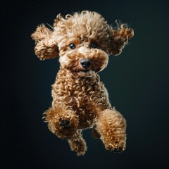poodle dog jumping over dark background