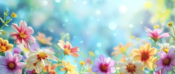 Colorful Spring Flowers Banner created with Generative AI Technology, ai, generative
