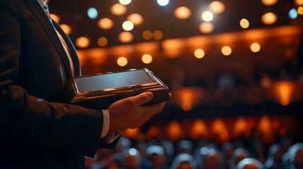 Sophisticated award presented in a formal event. Blank for text placement