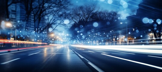 Fototapeta na wymiar Blurred bokeh effect self driving car navigating busy city street with urban bokeh background