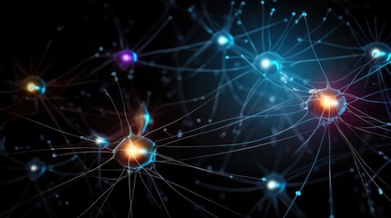 Obraz premium Neuronal Brain network featuring neurons, synapses, vital brain regions like thalamus, hypothalamus, and brainstem. Neural plasticity, neurogenesis, connectome with white and gray matter to CNS