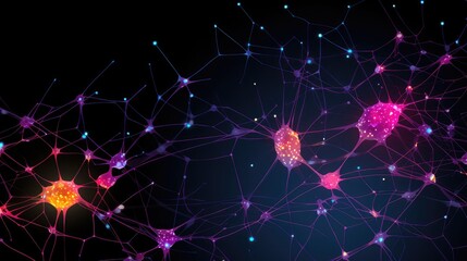 Neuronal network Brain elements: neurons, synapses, axons, dendrites, and neurotransmitters. Action potentials shaping neural circuits in cerebral cortex, hippocampus, and amygdala.  - obrazy, fototapety, plakaty
