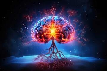 Colorful motley Brain Axon meninges and human mind skull. Neurocritical care, address neurobiology of addiction, neurocardiology, and neuroepigenetics. Neurodevelopmental neurovascular disorders.  - obrazy, fototapety, plakaty
