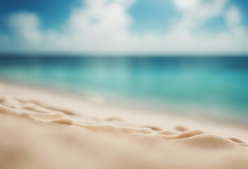 Fototapeta na wymiar Abstract blur defocused background nature of tropical summer beach with rays of sun light Golden san
