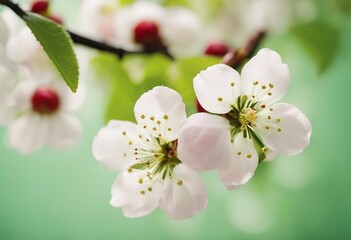 Naklejka na ściany i meble Beautiful floral spring abstract background of nature Branches of blossoming cherries macro on a gen