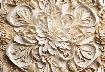 Beautiful texture of paper Wallpaper embossed in form of a classic floral ornament in light golden b