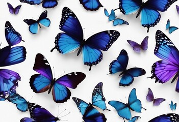 Set two beautiful blue with purple butterflies isolated on white background Butterfly with spread wi - obrazy, fototapety, plakaty