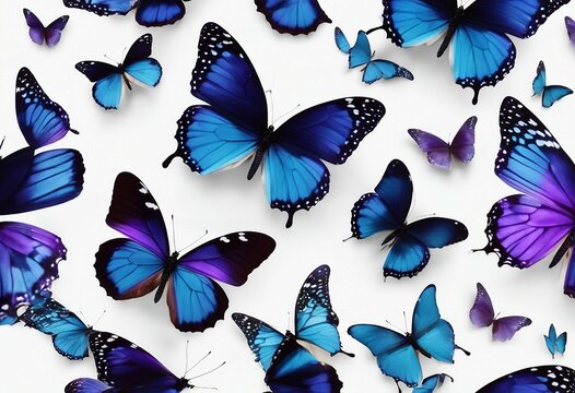 Set two beautiful blue with purple butterflies isolated on white background Butterfly with spread wi © ArtisticLens