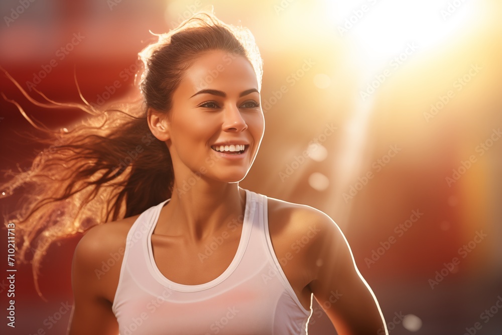 Sticker Woman running jogging smiling happy