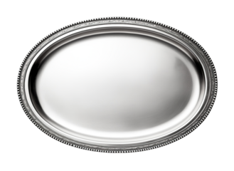 Silver tray isolated on transparent background. PNG file, cut out
