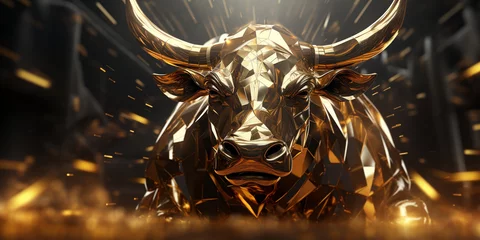 Fototapeten Bull in bullring. 3D illustration digital art design Strong black bull with big horns running preparing for a bullfight as a traditional Spanish game. © sumia