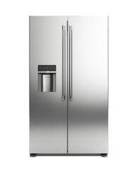 Modern Stainless steel double door refrigerator Fridge side by side isolated on transparent background. PNG file, cut out