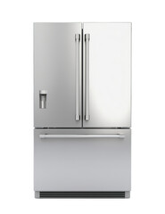 Modern Stainless steel double door refrigerator Fridge side by side isolated on transparent background. PNG file, cut out