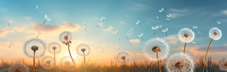Wishful Serenity: A Dandelion's Flight of Freedom and New Life amidst Softness and Change in a Sunlit Meadow