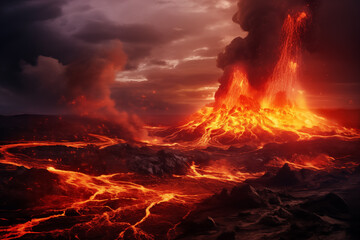 Iceland Volcanic eruption 2021. The volcano Fagradalsfjall is located in the valley Geldingadalir close to Grindavik and Reykjavik. Hot lava and magma coming out of the crater - obrazy, fototapety, plakaty