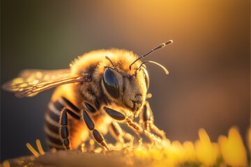 A close up of a bee with golden light.