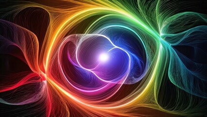 Obraz premium Abstract multicolored illustration of vortex in neon colors. Contemporary surrealist painting. Modern poster for wall decoration
