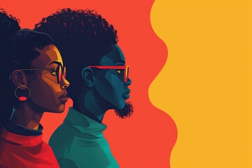 Illustration of African Americans in Profile with Space for Text, Ethnic Diversity Concept.