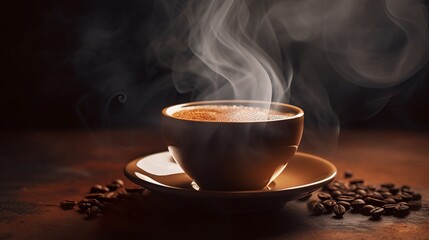 Fototapeta premium Macro shots emphasizing the aromatic steam rising from a freshly brewed beautiful old cup of coffee