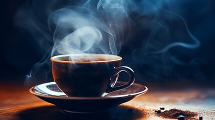 
Macro shots emphasizing the aromatic steam rising from a freshly brewed beautiful old cup of coffee
