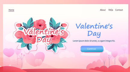 happy valentines day celebration greeting card with pink flowers horizontal copy space