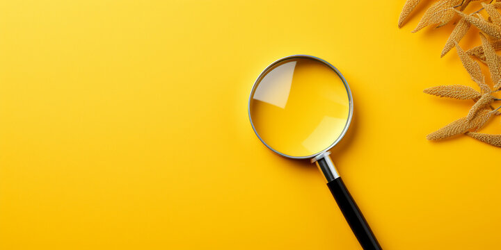 Render minimal transparent loupe search icon for finding, reading, research, analysis information. Magnifier focuses on the possible side of the word impossible motivational near green leaves.