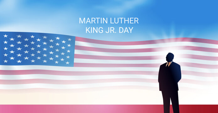 Martin Luther King Jr. Day black man and USA flag MLK banner horizontal