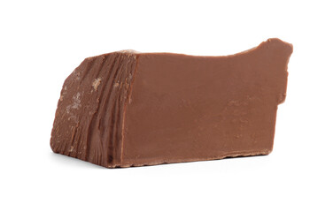 Piece of tasty milk chocolate isolated on white